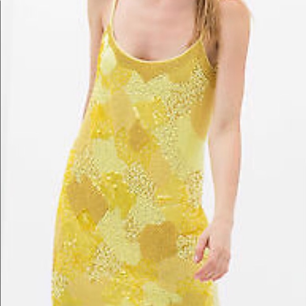 Yellow sequins slip cocktail dress